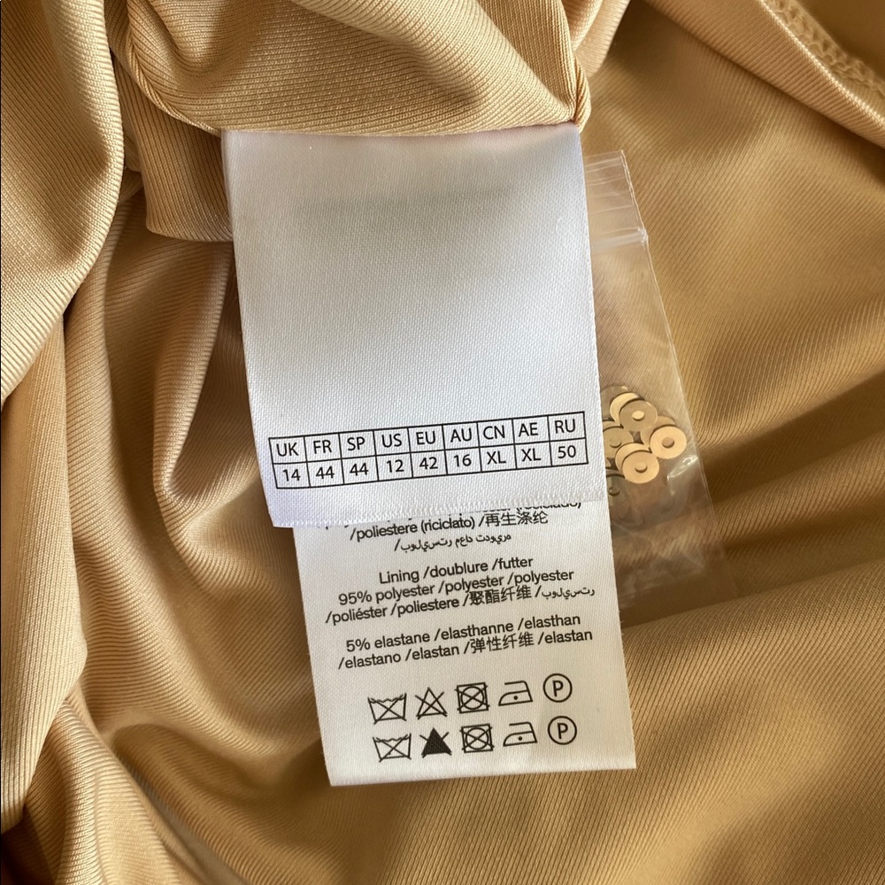 Gold Sequin Midi Dress with Puff Sleeves and High Neck - Picture 11 of 15